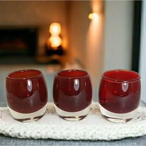 Ruby Red Glass Votive Candle Holders Set of 3 Crate & Barrel Diva Made in Poland